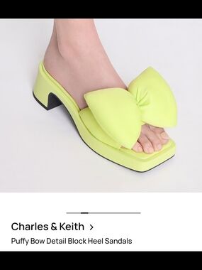 Charles & Keith Neon Lime Puffy Bow Block Heel Sandals